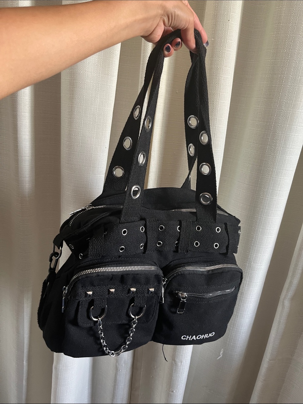 Black Canvas Multi-Pocket Shoulder Bag for Men